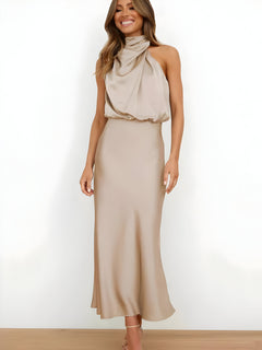 Carris | Elegantes Satinkleid in Beige