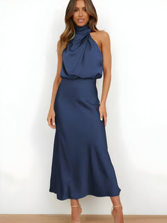 Carris | Elegantes Satinkleid in Blau