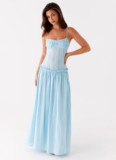 MELANIE - Drop Waist Maxi Kleid in Blau