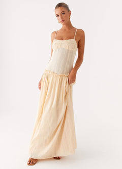 MELANIE - Drop Waist Maxi Kleid in Beige