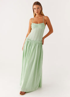 MELANIE - Drop Waist Maxi Kleid in Grün