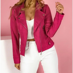 Damen Schräger Reißverschluss Sommer Bikerjacke in Rosa