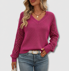 Lea | Eleganter V-Ausschnitt Pullover in Rosa