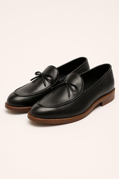 Jannik – Lederloafer Herren Schleife Klassisch Formell Stil in Schwarz