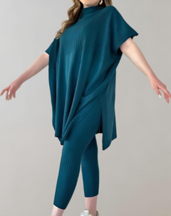 Lucía | Zweiteiliges Strickset mit Oversized-Top und Leggings in Blau