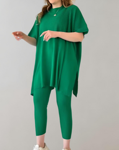 Lucía | Zweiteiliges Strickset mit Oversized-Top und Leggings in Grün