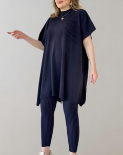 Lucía | Zweiteiliges Strickset mit Oversized-Top und Leggings in Dunkelblau