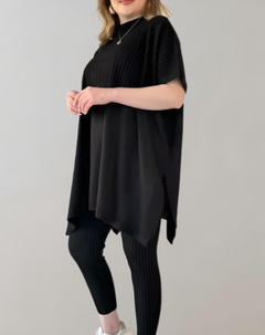 Lucía | Zweiteiliges Strickset mit Oversized-Top und Leggings in Schwarz