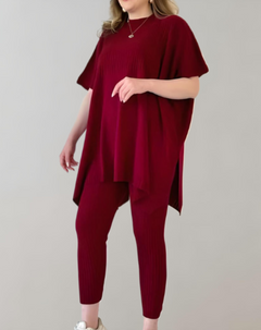 Lucía | Zweiteiliges Strickset mit Oversized-Top und Leggings in Rot