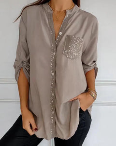 Damen Festliche Button Down Hemd | Langarm in Khaki