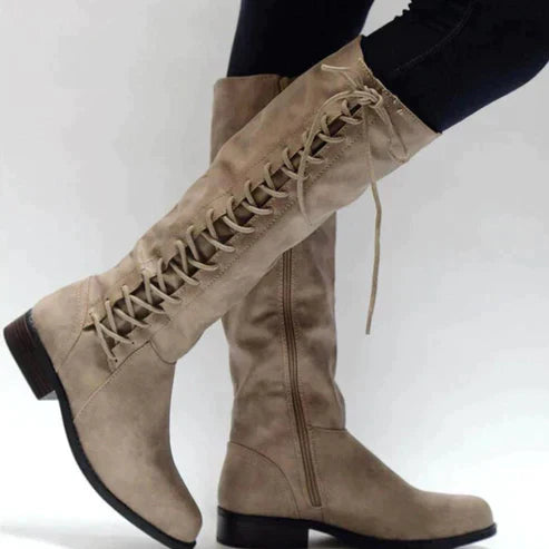 Kniehohe Schnürstiefel für Damen | Flach