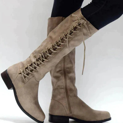 Kniehohe Schnürstiefel für Damen | Flach