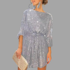 Karolin | Glitzerndes Pailletten Minikleid in Silber