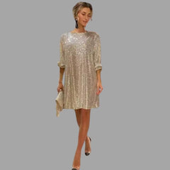 Karolin | Glitzerndes Pailletten Minikleid in Sekt