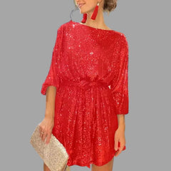 Karolin | Glitzerndes Pailletten Minikleid in Rot