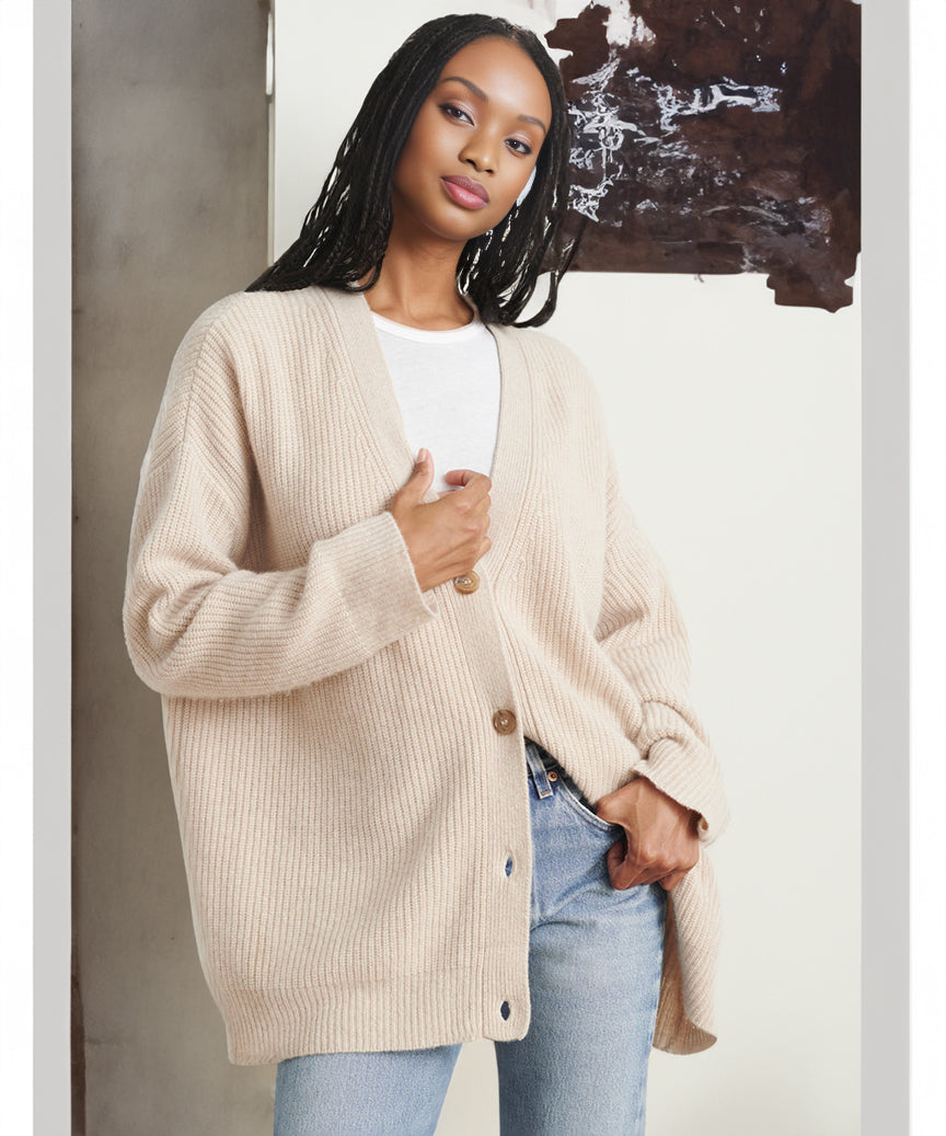 Damen Gerippt Knopf Daunen Strickjacke | Übergröße