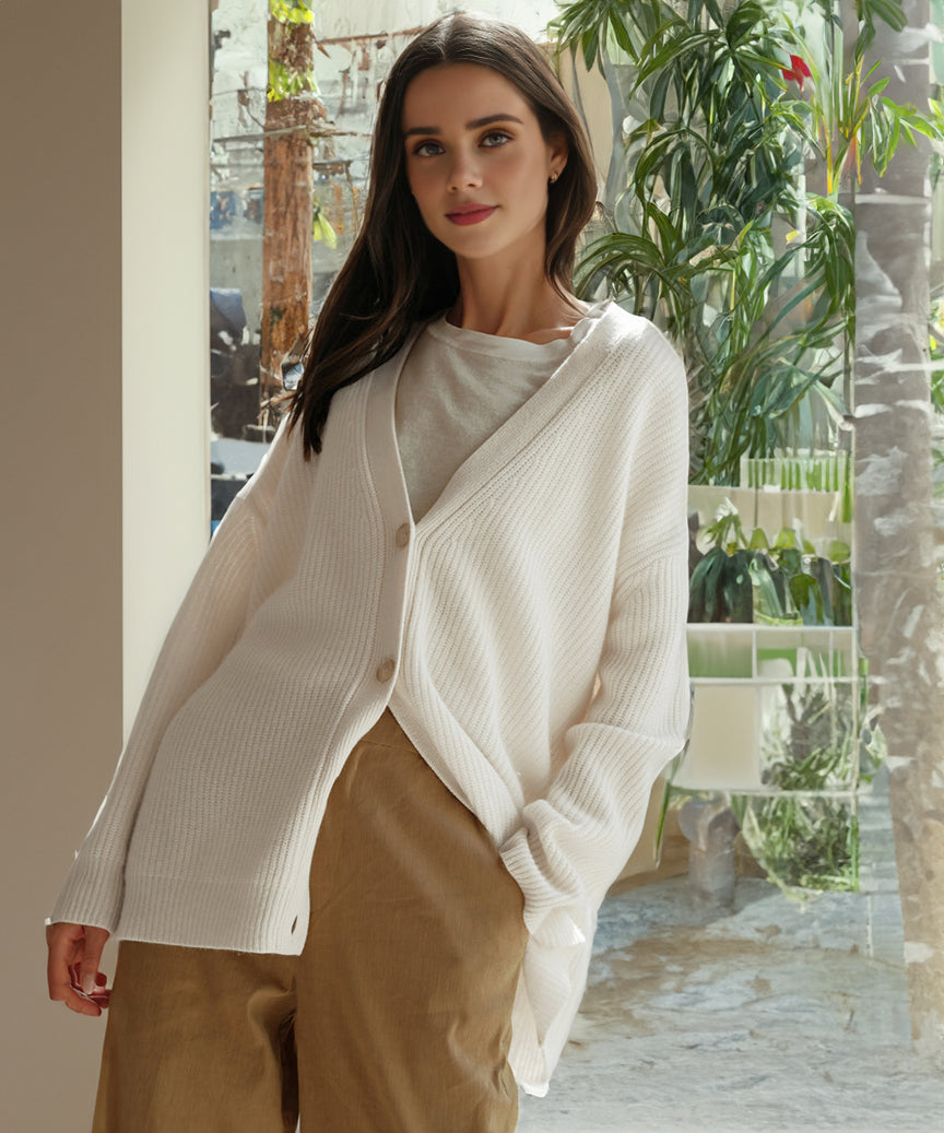 Damen Gerippt Knopf Daunen Strickjacke | Übergröße