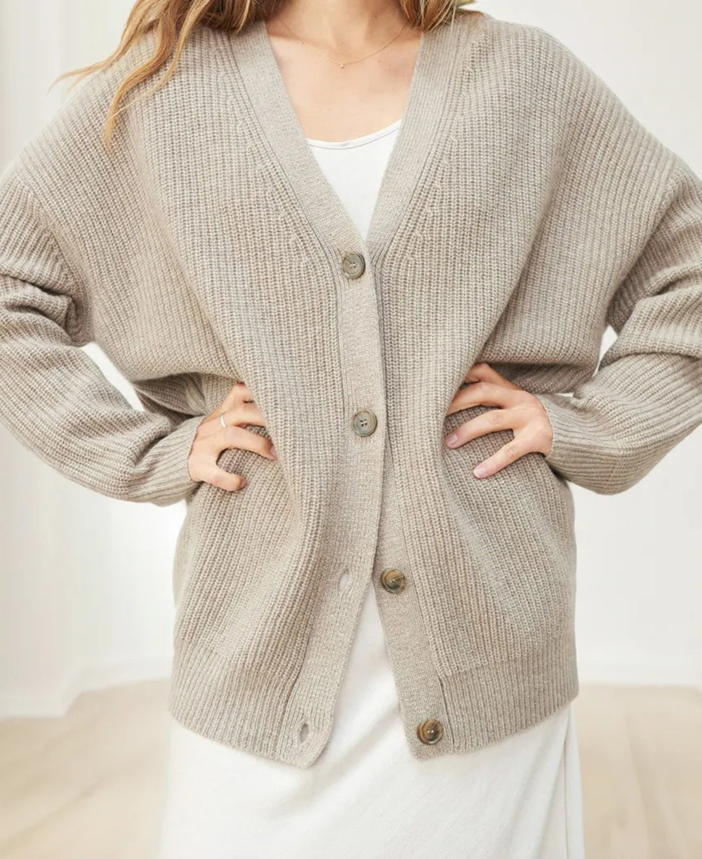Damen Gerippt Knopf Daunen Strickjacke | Übergröße