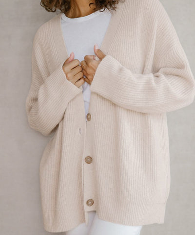 Damen Gerippt Knopf Daunen Strickjacke | Übergröße