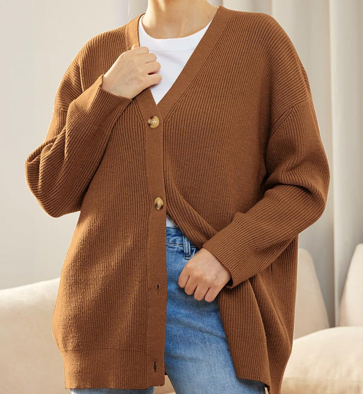 Damen Gerippt Knopf Daunen Strickjacke | Übergröße