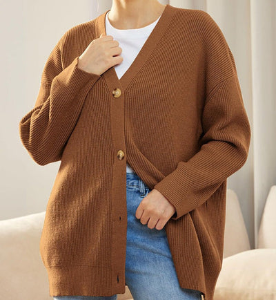 Damen Gerippt Knopf Daunen Strickjacke | Übergröße