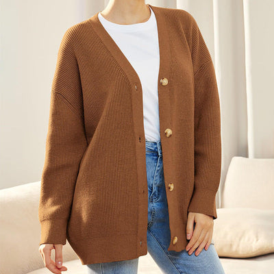 Damen Gerippt Knopf Daunen Strickjacke | Übergröße