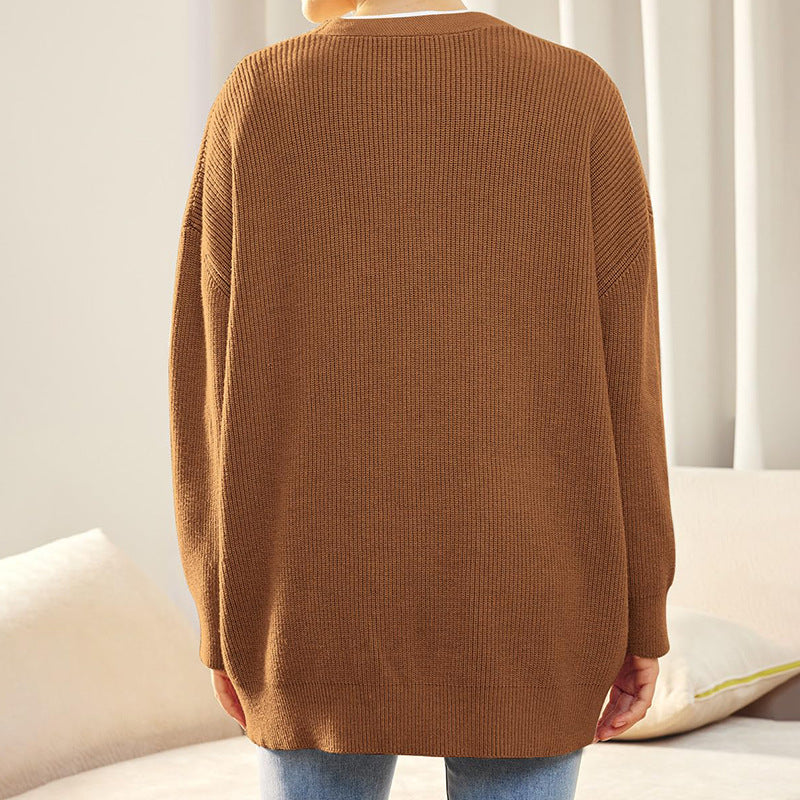 Damen Gerippt Knopf Daunen Strickjacke | Übergröße