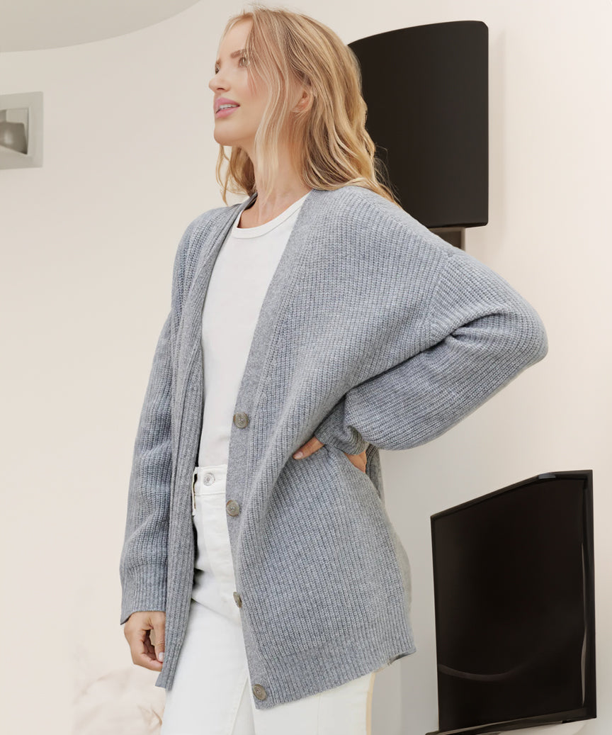 Damen Gerippt Knopf Daunen Strickjacke | Übergröße