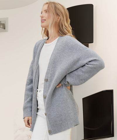 Damen Gerippt Knopf Daunen Strickjacke | Übergröße