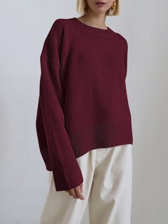 Frauke | Lässig Warmer Strickpullover in Dunkelrot