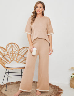 Eloise - Passendes T-Shirt & Hose - Loungewear Set in Khaki