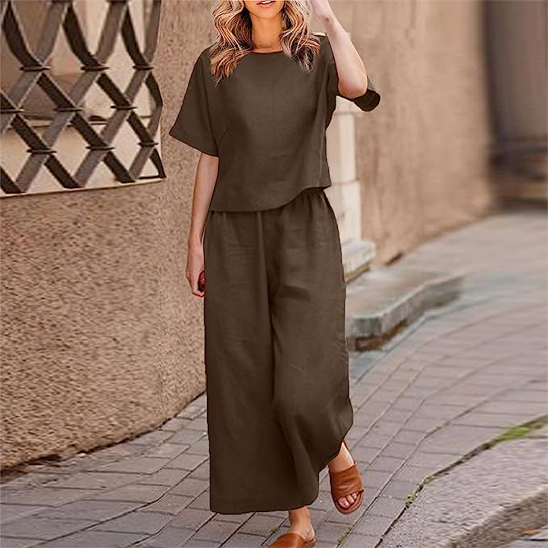 Top und Weit Geschnittener Hose Zweiteiliges Set für Damen