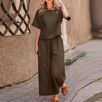 Top und Weit Geschnittener Hose Zweiteiliges Set für Damen
