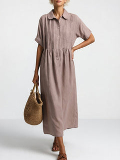 Jorisa - kurzärmeliges Midikleid in Khaki