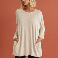 Oversized Tunika mit Taschen für Damen – bequeme lässige lange Bluse | Lieke in Khaki