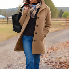 Elena | Damen Klassischer Knopf Mantel in Khaki