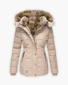 Friederike | Steppjacke mit Fellfutter in Khaki