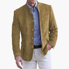 Klassische Herrenjacke mit Stehkragen und Knopfleiste in Khaki