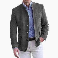 Klassische Herrenjacke mit Stehkragen und Knopfleiste in Grau