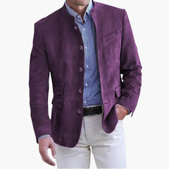 Klassische Herrenjacke mit Stehkragen und Knopfleiste in Lila