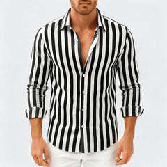 Scott | Herren Gestreiftes Button-Down Hemd in Schwarz