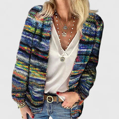Manuela | Gemütliche Mehrfarbige Damen Strickjacke in Blau