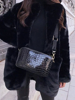 Teddy Damen Mantel Elegant | Kuschelig Warm in Schwarz