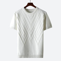 Herren Texturierter Strick T-Shirt in Weiß