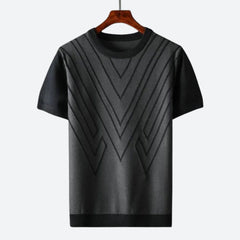 Herren Texturierter Strick T-Shirt in Schwarz