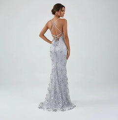 Alina | Damen Rückenfreies Festliches Kleid in Grau