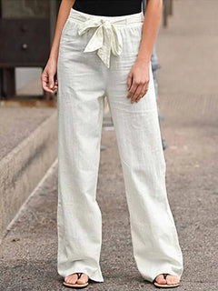 Leinenhose mit Gürtel für Damen in Weiß