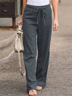 Leinenhose mit Gürtel für Damen in Grau