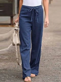 Leinenhose mit Gürtel für Damen in Dunkelblau