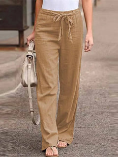Leinenhose mit Gürtel für Damen in Hellbraun